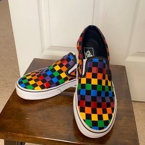 Vans EUC slipon checker rainbow women 8 men 6.5